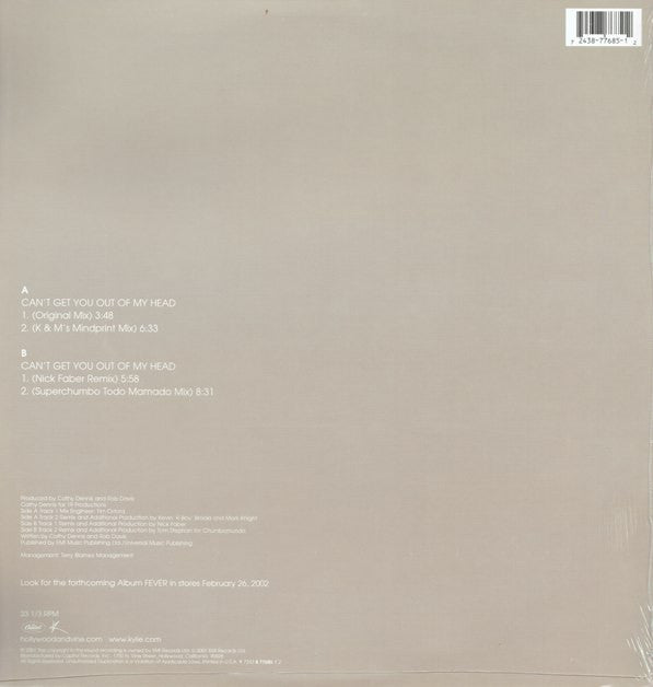 Kylie Minogue : Can't Get You Out Of My Head (12", Single)