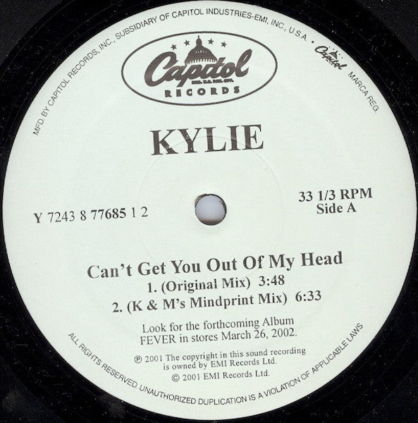 Kylie Minogue : Can't Get You Out Of My Head (12", Single)