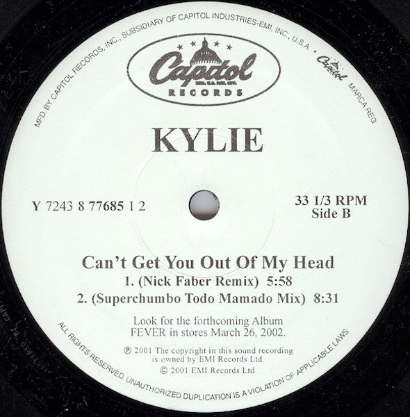 Kylie Minogue : Can't Get You Out Of My Head (12", Single)
