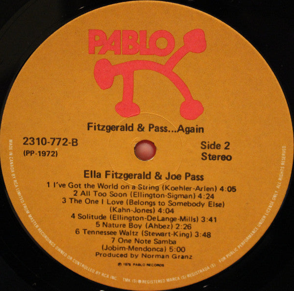Ella Fitzgerald / Joe Pass : Fitzgerald & Pass...Again (LP, Album)