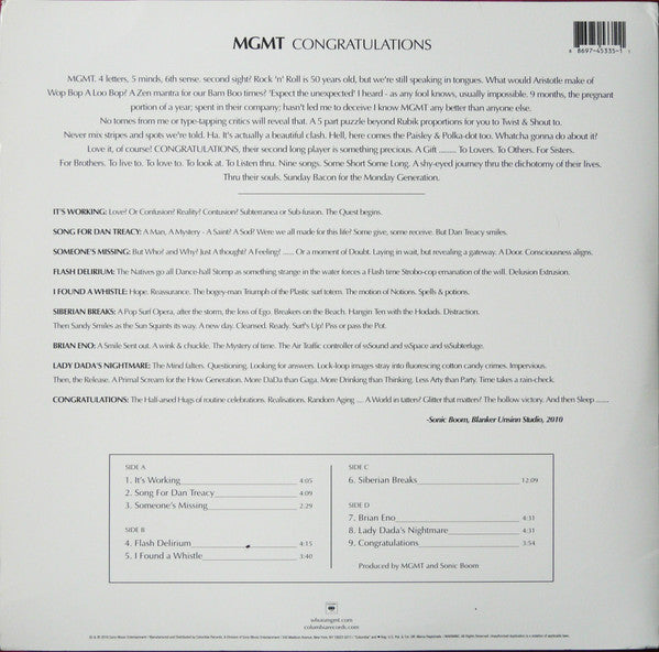 MGMT : Congratulations (2xLP, Album, Scr)