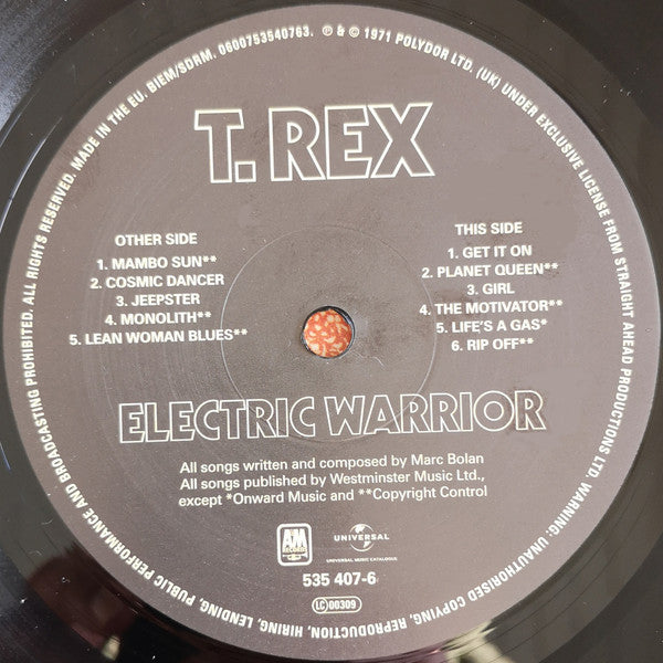 T. Rex : Electric Warrior (LP, Album, RE, 180)