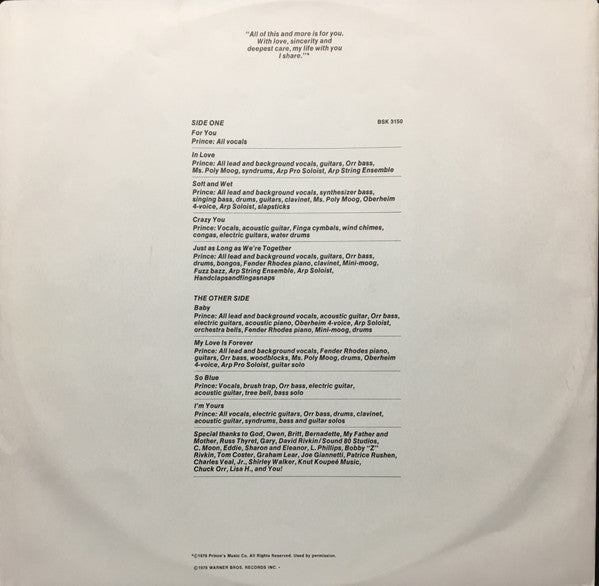 Prince : For You (LP, Album, RE)