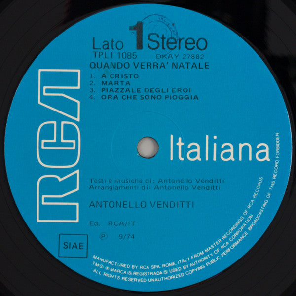 Antonello Venditti : Quando Verrà Natale (LP, Album)