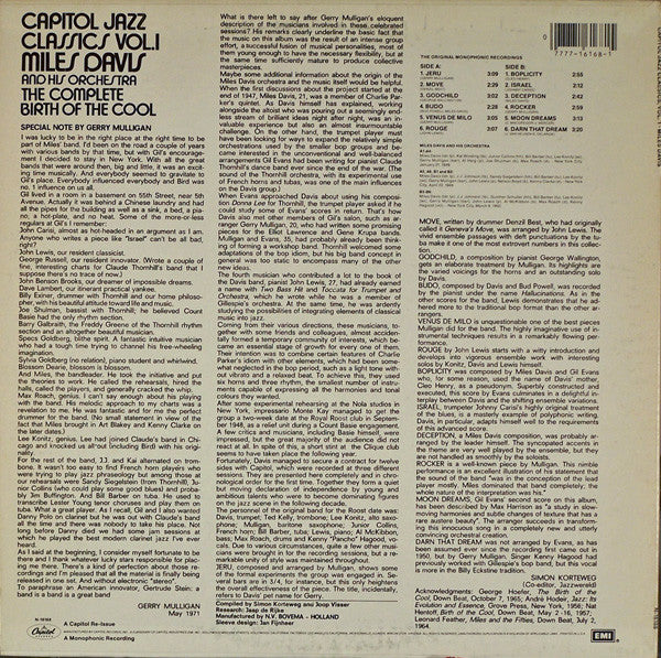 Miles Davis And His Orchestra : The Complete Birth Of The Cool (LP, Comp, Mono, RE)