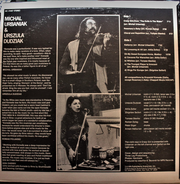 Michał Urbaniak & Urszula Dudziak : Tribute To Komeda (LP, Album, RE)