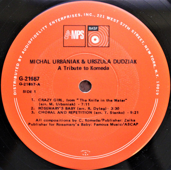 Michał Urbaniak & Urszula Dudziak : Tribute To Komeda (LP, Album, RE)