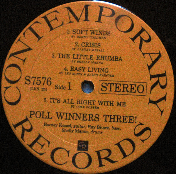 Barney Kessel, Shelly Manne & Ray Brown : Poll Winners Three! (LP, Album, RE)