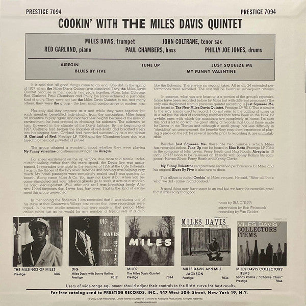 The Miles Davis Quintet : Cookin' With The Miles Davis Quintet (LP, Album, Mono, Ltd, RE, RP, 180)