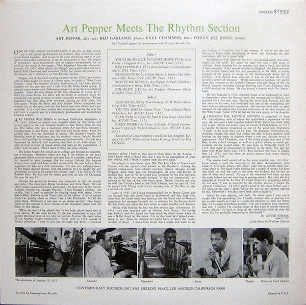Art Pepper : Art Pepper Meets The Rhythm Section (LP, Album, RP)