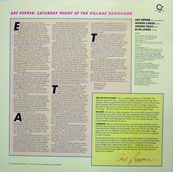 Art Pepper : Saturday Night At The Village Vanguard (LP, Album)