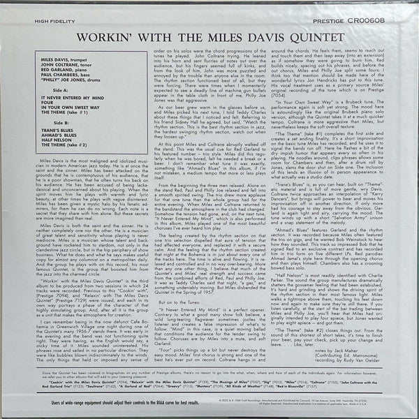 The Miles Davis Quintet : Workin’ With The Miles Davis Quintet (LP, Album, Mono, RE, 180)