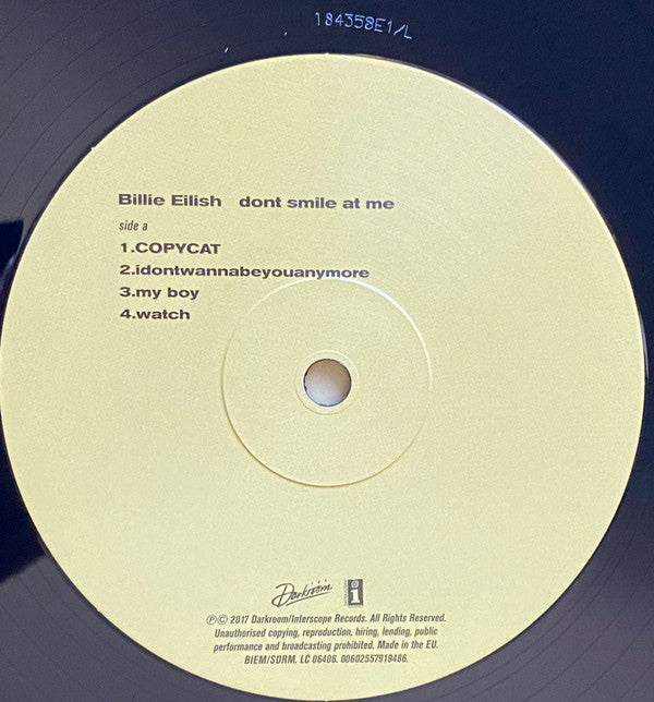 Billie Eilish : Dont Smile At Me (12", EP, RE, Bla)
