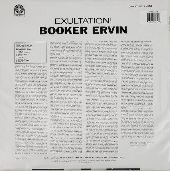 Booker Ervin : Exultation! (LP, Album, RE, 180)