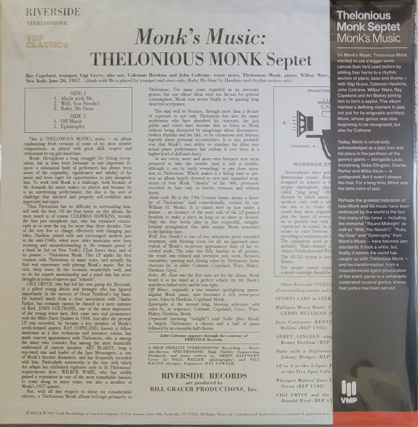 Thelonious Monk Septet : Monk's Music (LP, Album, Club, RE, 180)