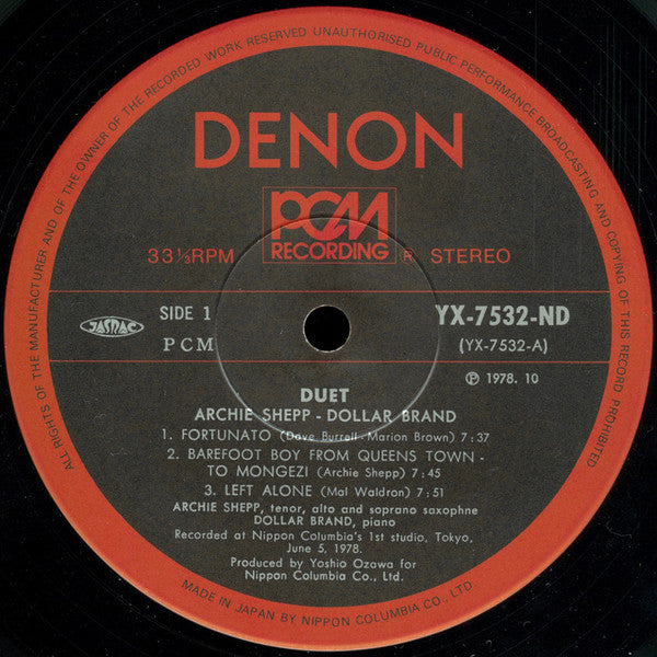 Archie Shepp • Dollar Brand : Duet (LP, Album)