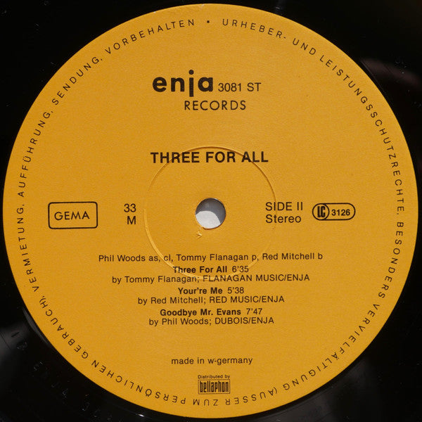 Phil Woods / Tommy Flanagan / Red Mitchell : Three For All (LP, Album)