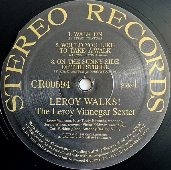 Leroy Vinnegar Sextet : Leroy Walks! (LP, Album, RE, 180)
