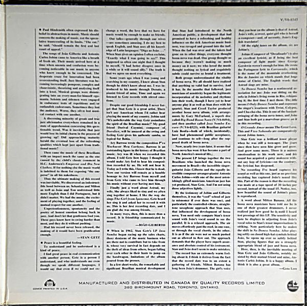 Stan Getz / João Gilberto Featuring Antonio Carlos Jobim : Getz / Gilberto (LP, Album, Mono)