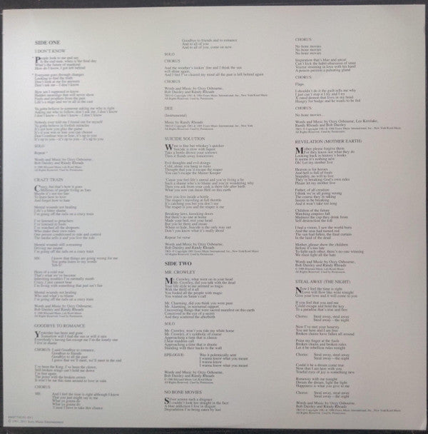 Ozzy Osbourne : Blizzard Of Ozz (LP, Album, RE)