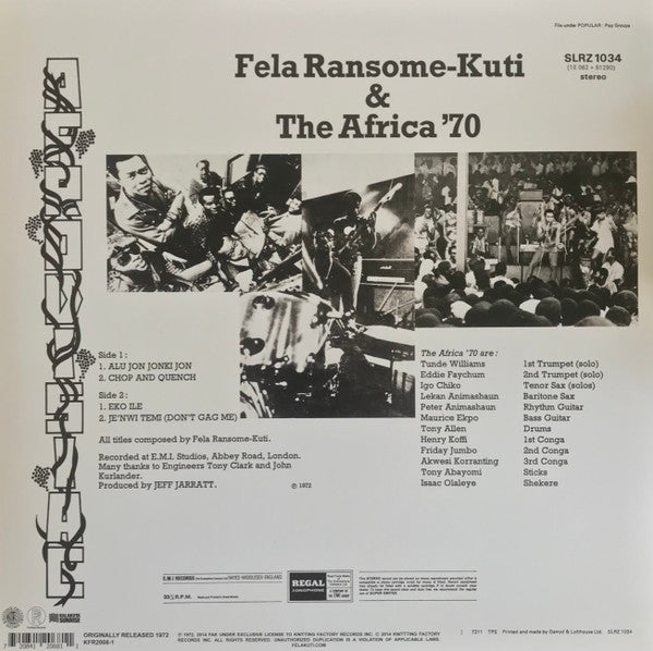 Fela Kuti & The Africa 70 : Afrodisiac (LP, Album, RE)
