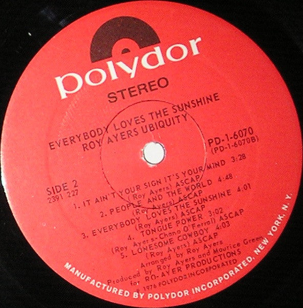 Roy Ayers Ubiquity : Everybody Loves The Sunshine (LP, Album, PRC)