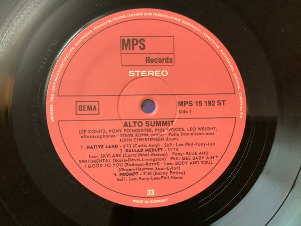 Lee Konitz / Pony Poindexter / Phil Woods / Leo Wright : Alto Summit (LP, Album)