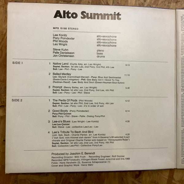 Lee Konitz / Pony Poindexter / Phil Woods / Leo Wright : Alto Summit (LP, Album)