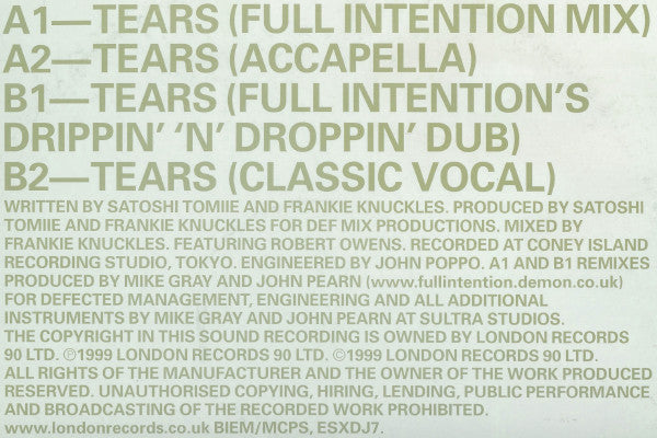 Frankie Knuckles Presents Satoshi Tomiie : Tears (12")