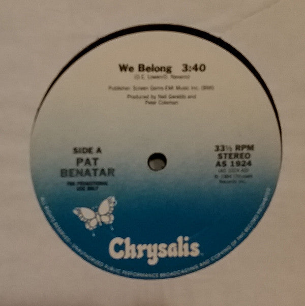 Pat Benatar : We Belong (12", Single, Promo)
