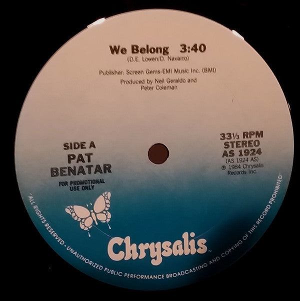 Pat Benatar : We Belong (12", Single, Promo)