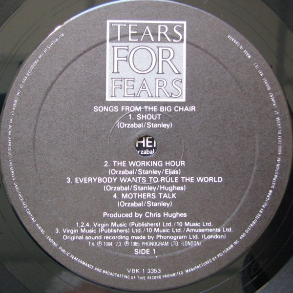 Tears For Fears : Songs From The Big Chair (LP, Album, Gat)