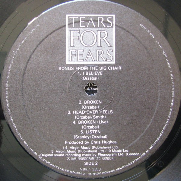 Tears For Fears : Songs From The Big Chair (LP, Album, Gat)