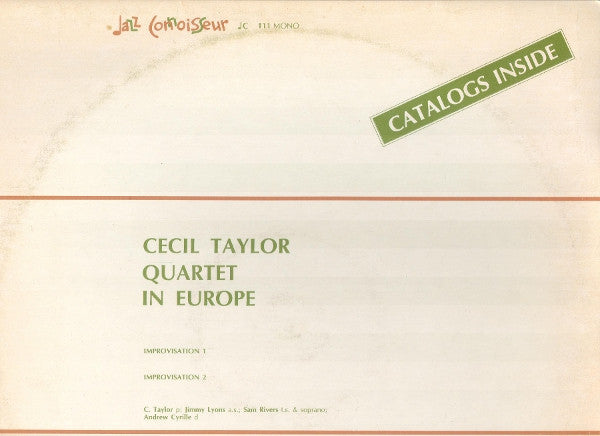 Cecil Taylor Quartet* : In Europe (LP, Mono, Unofficial)