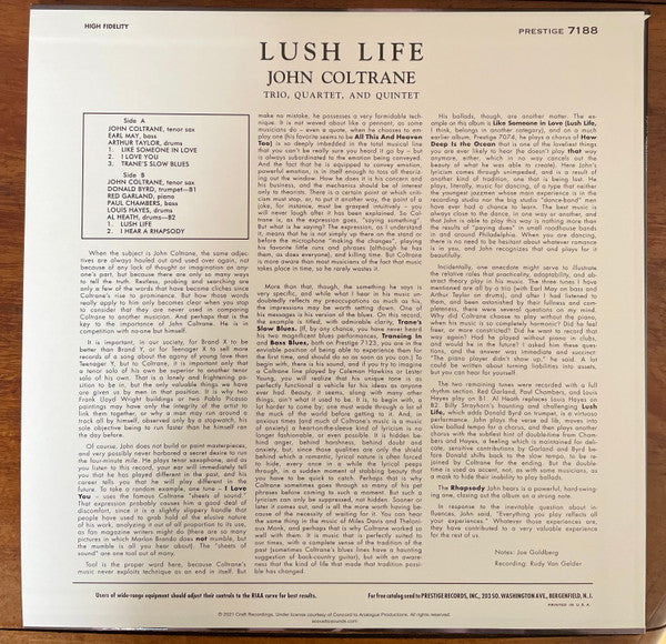 John Coltrane : Lush Life (LP, Album, Mono, RE, RP, 180)