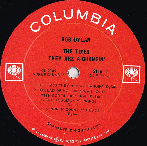 Bob Dylan : The Times They Are A-Changin' (LP, Album, Mono)