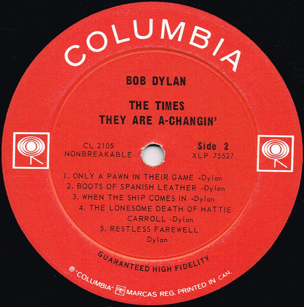 Bob Dylan : The Times They Are A-Changin' (LP, Album, Mono)
