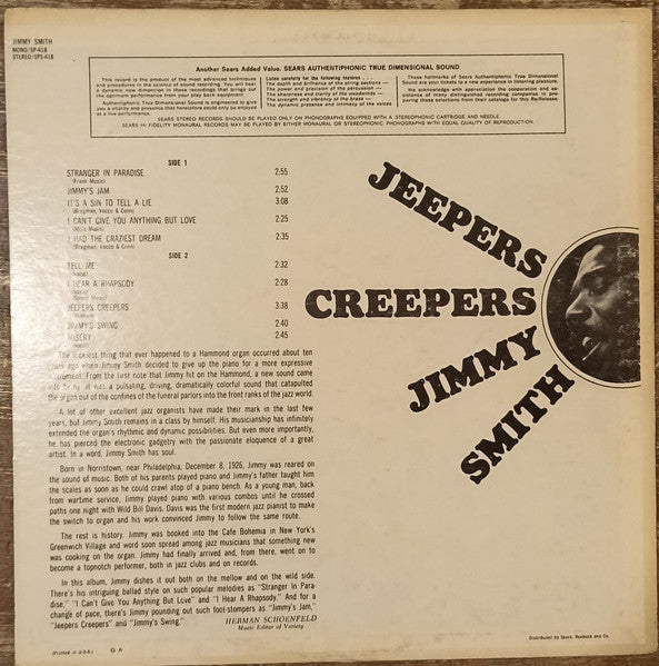 Jimmy Smith : Jeepers Creepers (LP, Mono)