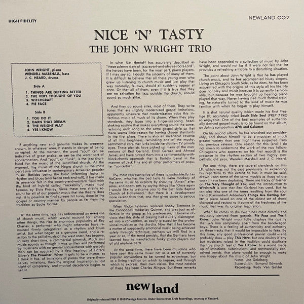 The John Wright Trio : Nice 'N' Tasty (LP, Album, RE, RM, 180)
