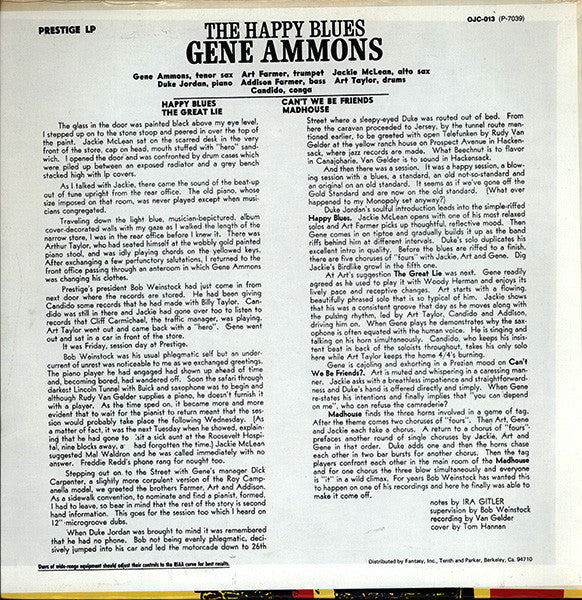 Gene Ammons : The Happy Blues (LP, Album, RE)