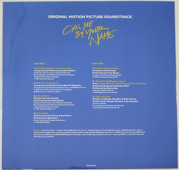 Various : Call Me By Your Name (Original Motion Picture Soundtrack) (2xLP, Album, Ltd, Num, RE, Tra)