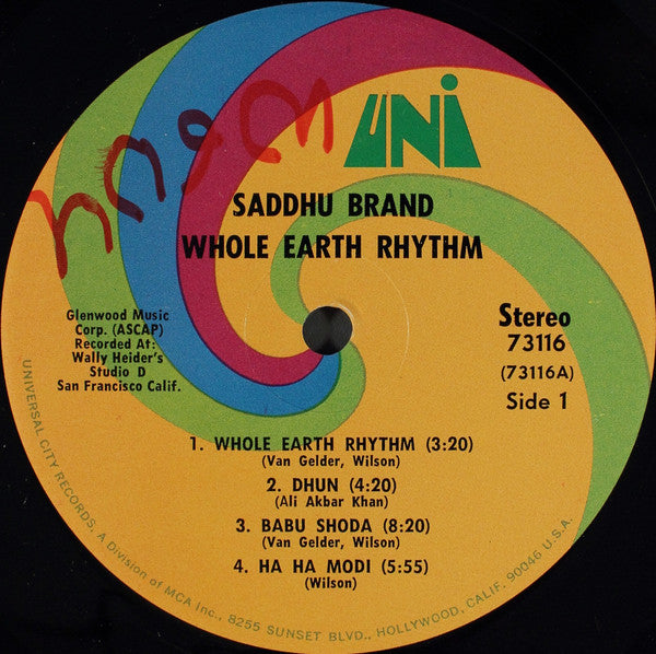 Saddhu Brand : Whole Earth Rhythm (LP, Album, RE)