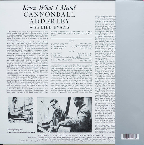 Cannonball Adderley With Bill Evans : Know What I Mean? (LP, Album, RE, 180)