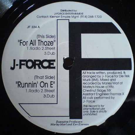 J-Force : For All Thoze / Runnin' On E (12", Promo)