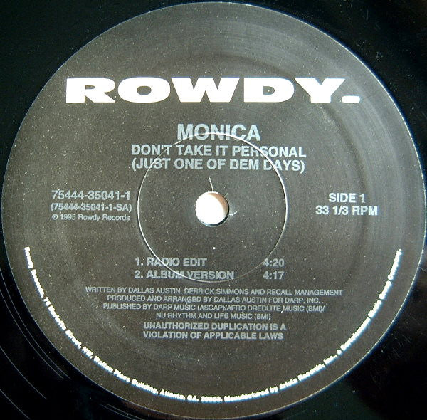 Monica : Don't Take It Personal (Just One Of Dem Days) (12")