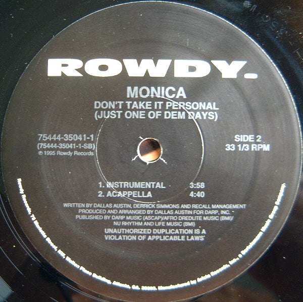 Monica : Don't Take It Personal (Just One Of Dem Days) (12")