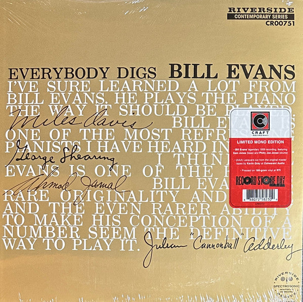 The Bill Evans Trio : Everybody Digs Bill Evans (LP, Album, RSD, Mono, Ltd, RE, 180)