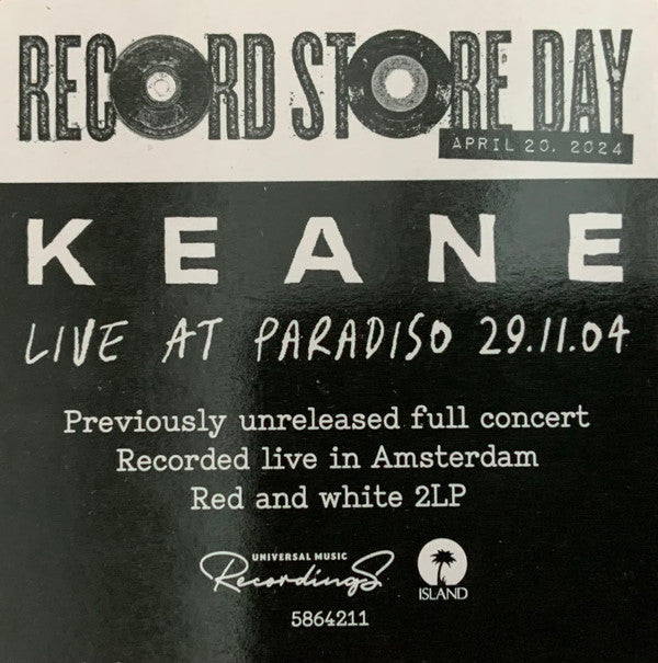 Keane : Live At Paradiso 29.11.04 (2xLP, RSD, Ltd, Red)