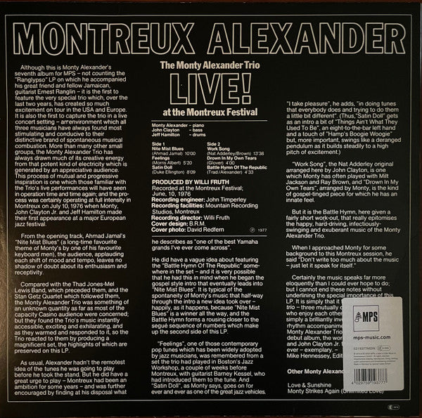 The Monty Alexander Trio : Montreux Alexander - Live! At The Montreux Festival (LP, Album, RSD, RE, Min)