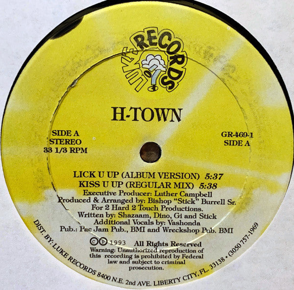 H-Town : Lick U Up (12", Single)